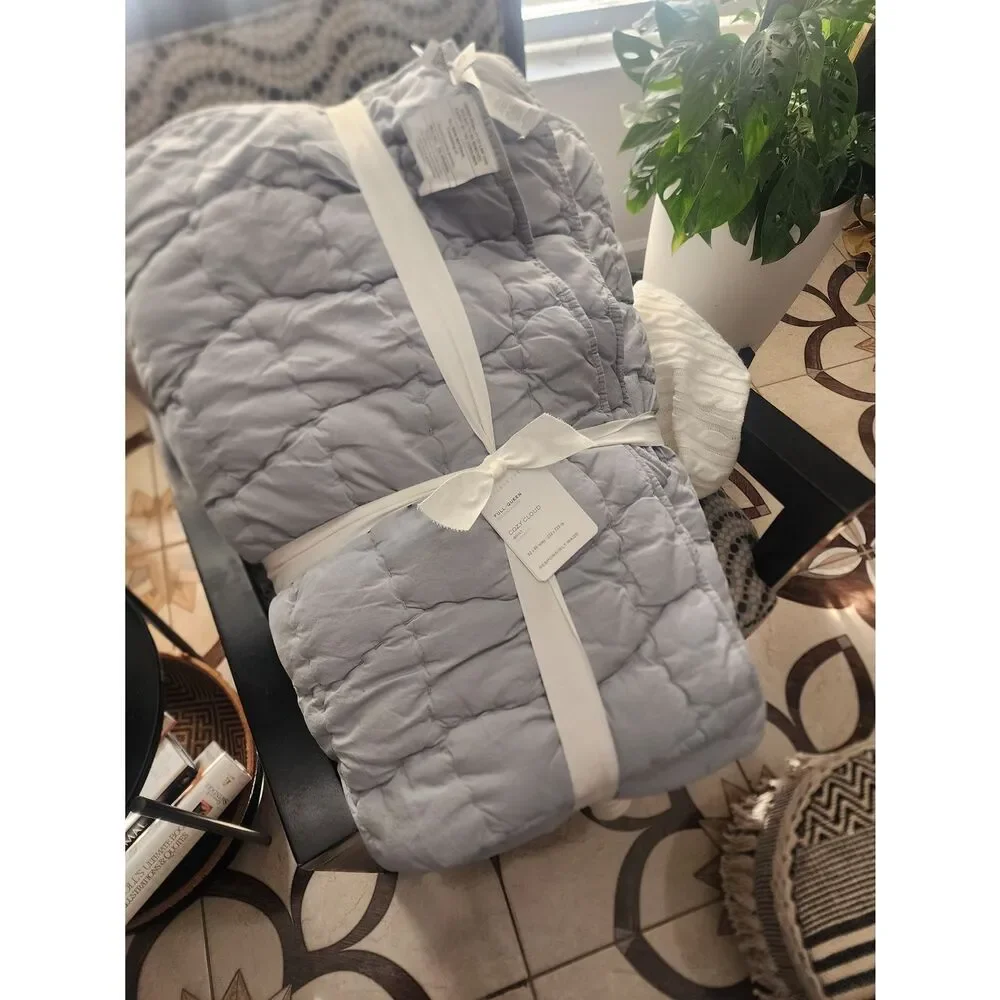 Pottery Barn Chambray Blue Quilted Cotton Coverlet